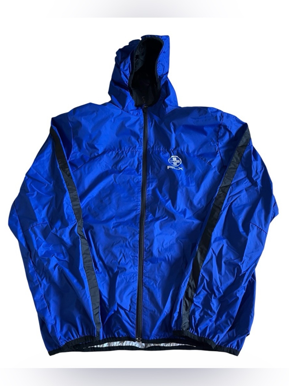 RLX Ralph Lauren Polo Nylon Mens Large Royal Blue Golf Hooded Windbreaker Jacket